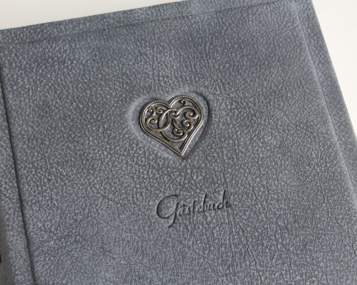 Preview: Gästebuch - Album "Herz" aus grauem Büffelleder, mittelgroß